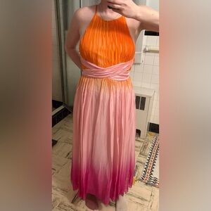 Alice + Olivia Vibrant Orange and Pink Backless Dress
